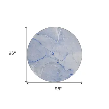 8' Round Blue Round Abstract Washable Non Skid Indoor Outdoor Area Rug