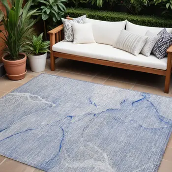 9' X 12' Blue Abstract Washable Non Skid Indoor Outdoor Area Rug