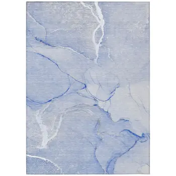 10' X 14' Blue Abstract Washable Non Skid Indoor Outdoor Area Rug
