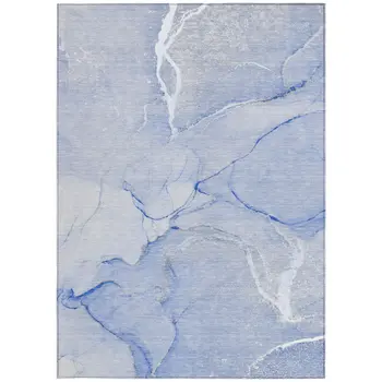 10' X 14' Blue Abstract Washable Non Skid Indoor Outdoor Area Rug