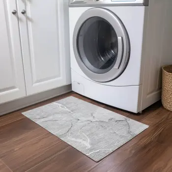 2' X 3' Gray Abstract Washable Non Skid Indoor Outdoor Area Rug