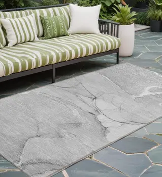 8' Runner Gray Abstract Washable Non Skid Indoor Outdoor Runner Rug