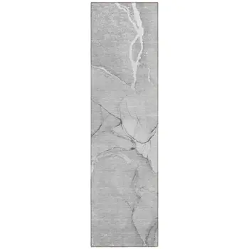 8' Runner Gray Abstract Washable Non Skid Indoor Outdoor Runner Rug