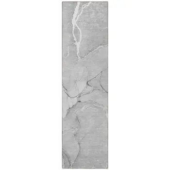 8' Runner Gray Abstract Washable Non Skid Indoor Outdoor Runner Rug