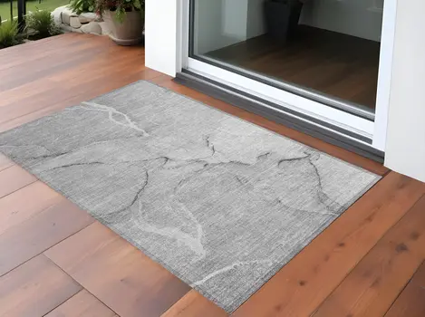 3' X 5' Gray Abstract Washable Non Skid Indoor Outdoor Area Rug