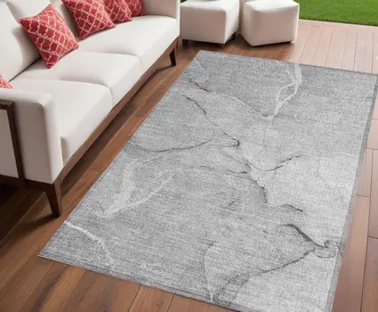5' X 8' Gray Abstract Washable Non Skid Indoor Outdoor Area Rug