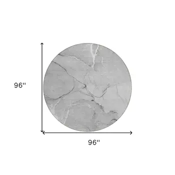 8' Round Gray Round Abstract Washable Non Skid Indoor Outdoor Area Rug