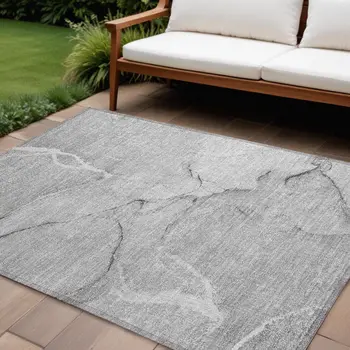9' X 12' Gray Abstract Washable Non Skid Indoor Outdoor Area Rug