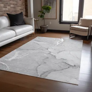 9' X 12' Gray Abstract Washable Non Skid Indoor Outdoor Area Rug