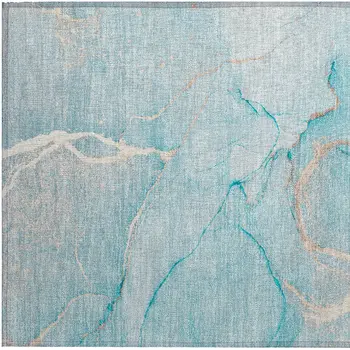 2' X 3' Teal Abstract Washable Non Skid Indoor Outdoor Area Rug