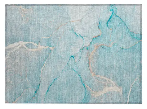 2' X 3' Teal Abstract Washable Non Skid Indoor Outdoor Area Rug