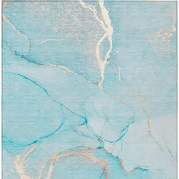 3' X 5' Teal Abstract Washable Non Skid Indoor Outdoor Area Rug
