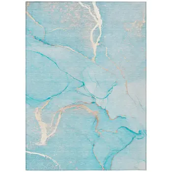3' X 5' Teal Abstract Washable Non Skid Indoor Outdoor Area Rug