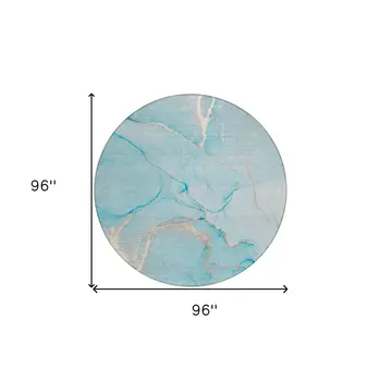 8' X 8' Teal Round Abstract Washable Indoor Outdoor Area Rug