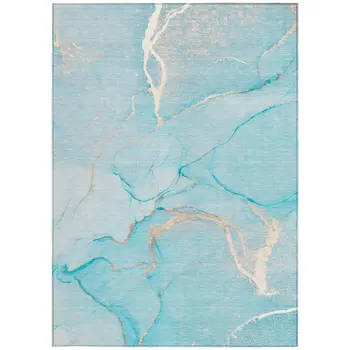 10' X 14' Teal Abstract Washable Non Skid Indoor Outdoor Area Rug