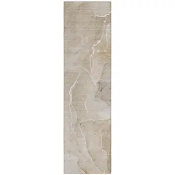 8' Runner Beige Abstract Washable Non Skid Indoor Outdoor Runner Rug