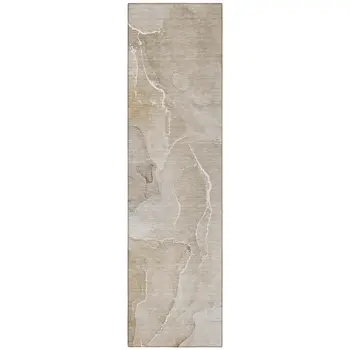 8' Runner Beige Abstract Washable Non Skid Indoor Outdoor Runner Rug