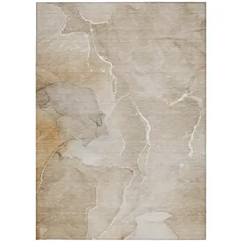 5' X 8' Beige Abstract Washable Non Skid Indoor Outdoor Area Rug