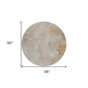 8' Round Beige Round Abstract Washable Non Skid Indoor Outdoor Area Rug