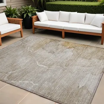 9' X 12' Beige Abstract Washable Non Skid Indoor Outdoor Area Rug