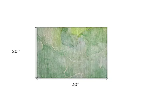 2' X 3' Green Abstract Washable Non Skid Indoor Outdoor Area Rug