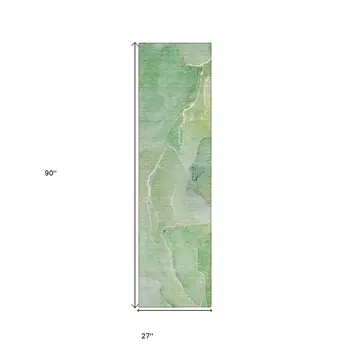 8' Runner Green Abstract Washable Non Skid Indoor Outdoor Runner Rug
