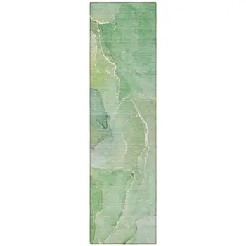 8' Runner Green Abstract Washable Non Skid Indoor Outdoor Runner Rug
