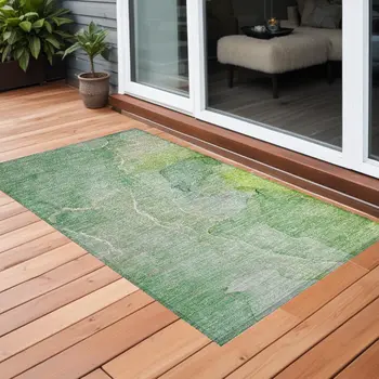 3' X 5' Green Abstract Washable Non Skid Indoor Outdoor Area Rug