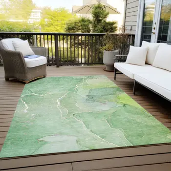 5' X 8' Green Abstract Washable Non Skid Indoor Outdoor Area Rug