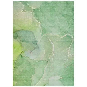 5' X 8' Green Abstract Washable Non Skid Indoor Outdoor Area Rug