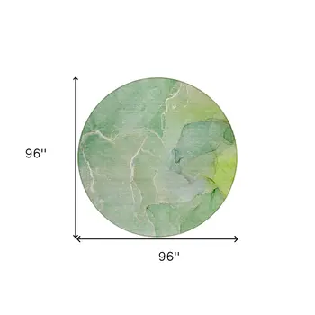 8' Round Green Round Abstract Washable Non Skid Indoor Outdoor Area Rug