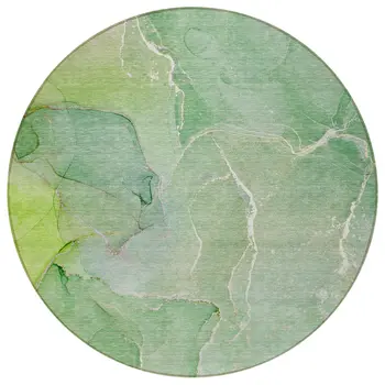 8' Round Green Round Abstract Washable Non Skid Indoor Outdoor Area Rug