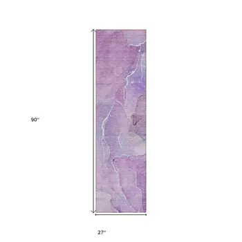 8' Runner Purple Abstract Washable Non Skid Indoor Outdoor Runner Rug