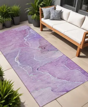 8' Runner Purple Abstract Washable Non Skid Indoor Outdoor Runner Rug