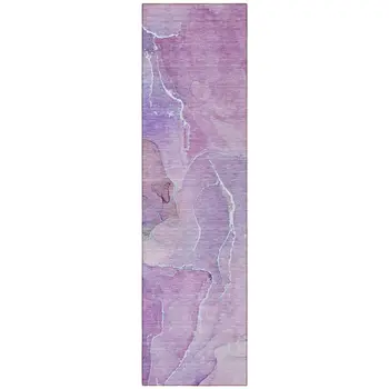 8' Runner Purple Abstract Washable Non Skid Indoor Outdoor Runner Rug