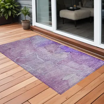 3' X 5' Purple Abstract Washable Non Skid Indoor Outdoor Area Rug