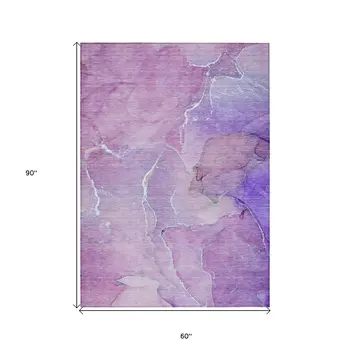 5' X 8' Purple Abstract Washable Non Skid Indoor Outdoor Area Rug