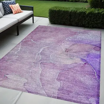 5' X 8' Purple Abstract Washable Non Skid Indoor Outdoor Area Rug