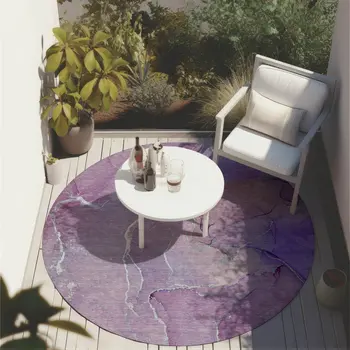 8' Round Purple Round Abstract Washable Non Skid Indoor Outdoor Area Rug