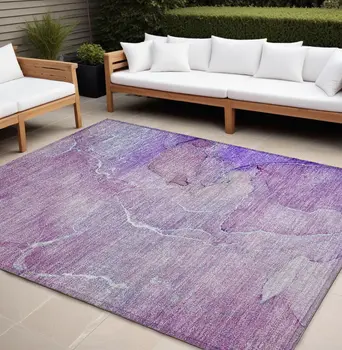 10' X 14' Purple Abstract Washable Non Skid Indoor Outdoor Area Rug