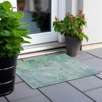 2' X 3' Teal Abstract Washable Non Skid Indoor Outdoor Area Rug