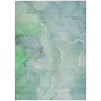 3' X 5' Teal Abstract Washable Non Skid Indoor Outdoor Area Rug
