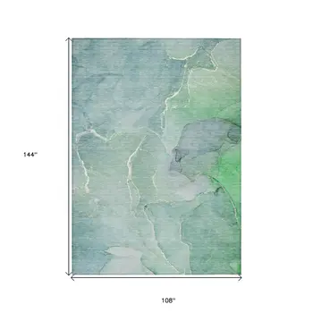 9' X 12' Teal Abstract Washable Non Skid Indoor Outdoor Area Rug