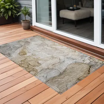 2' X 3' Beige Abstract Washable Non Skid Indoor Outdoor Area Rug