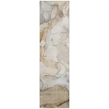 8' Runner Beige Abstract Washable Non Skid Indoor Outdoor Runner Rug