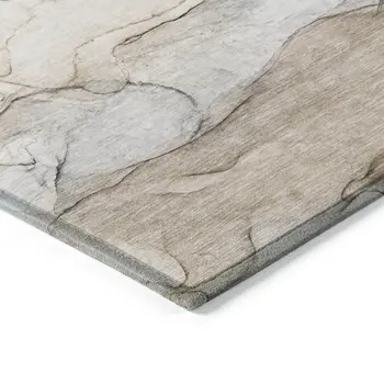 8' Runner Beige Abstract Washable Non Skid Indoor Outdoor Runner Rug