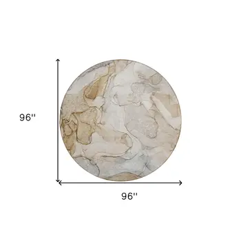 8' Round Beige Round Abstract Washable Non Skid Indoor Outdoor Area Rug