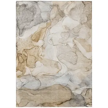 10' X 14' Beige Abstract Washable Non Skid Indoor Outdoor Area Rug