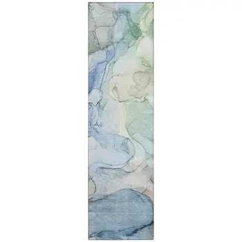 8' Runner Blue Abstract Washable Non Skid Indoor Outdoor Runner Rug