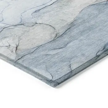 9' X 12' Blue Abstract Washable Non Skid Indoor Outdoor Area Rug